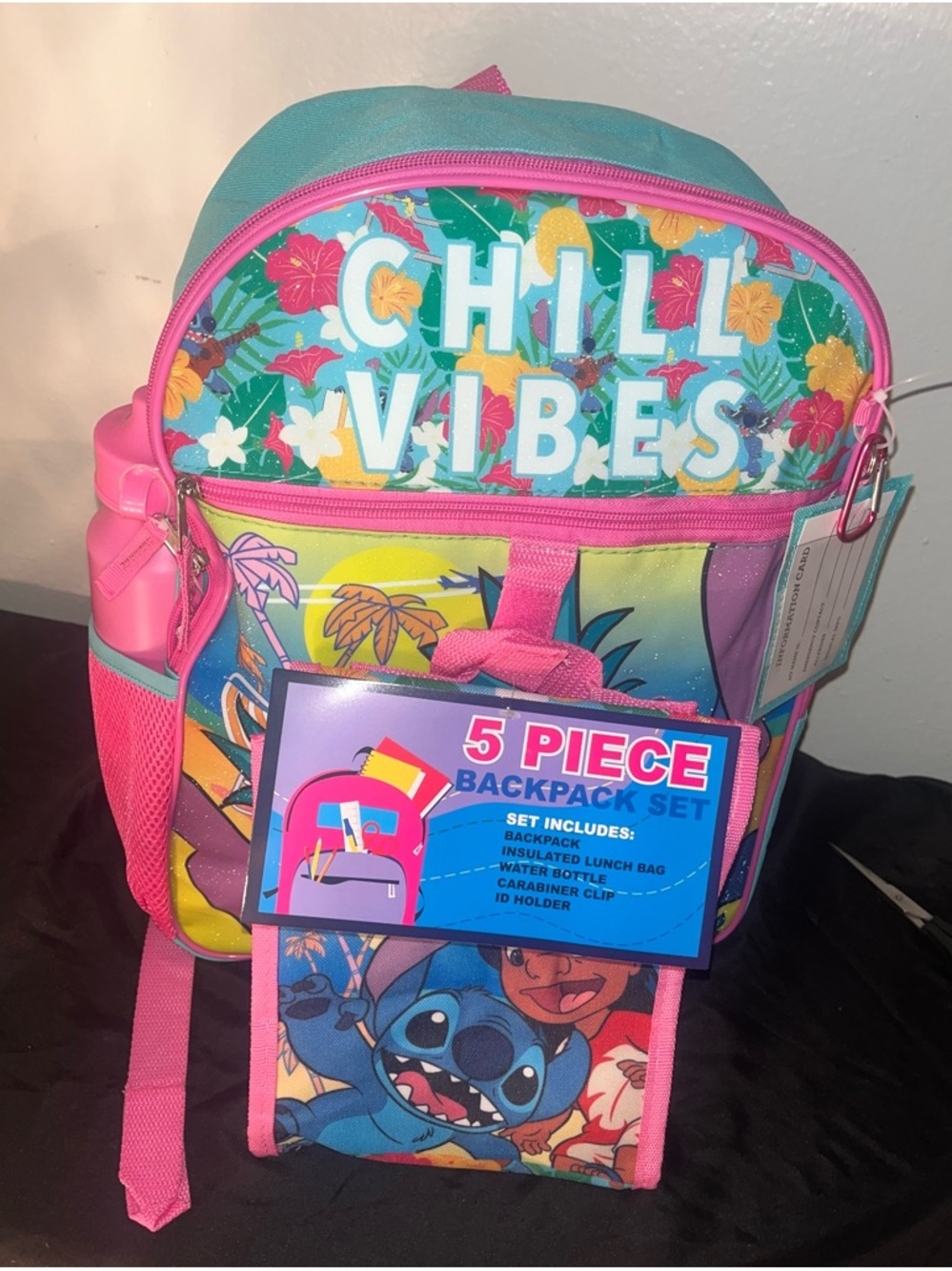 Chill Vibes Kids 5-Piece Backpack Set - Pink & Teal